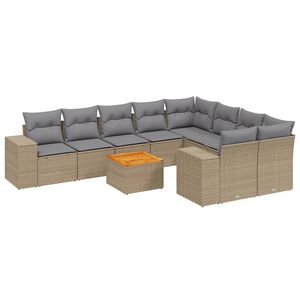 vidaXL 10 Piece Garden Sofa Set with Cushions Beige Poly Rattan