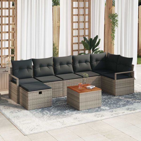 vidaXL Garden Sofa Set with Cushion 8 pcs Grey Poly rattan