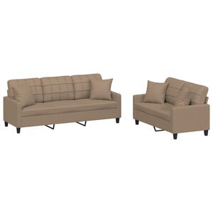 vidaXL 2 Piece Sofa Set with Pillows Cappuccino Faux Leather