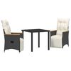 vidaXL Garden Dining Set with Cushion 3 pcs Black Poly Rattan