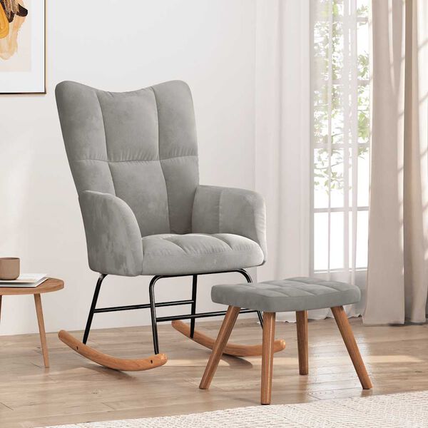 vidaXL Rocking Chair with a Stool Light Grey Velvet