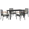 vidaXL 5 Piece Garden Dining Set with Cushions Black Poly Rattan