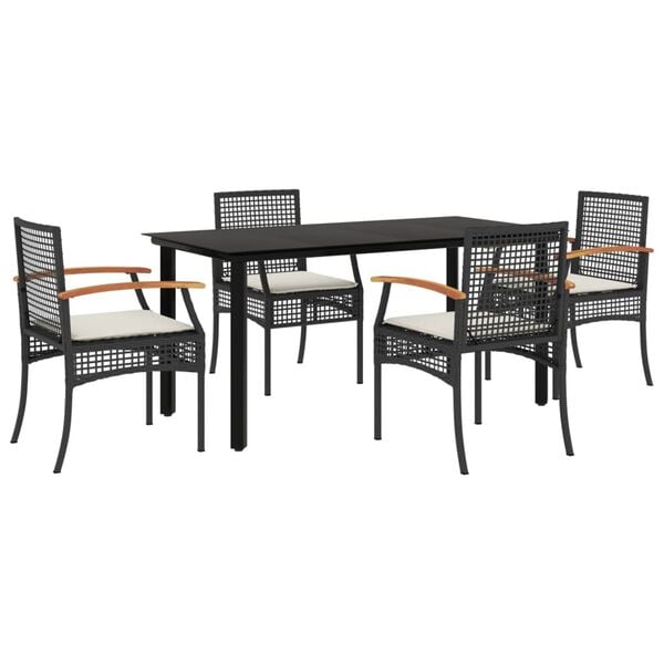 vidaXL 5 Piece Garden Dining Set with Cushions Black Poly Rattan
