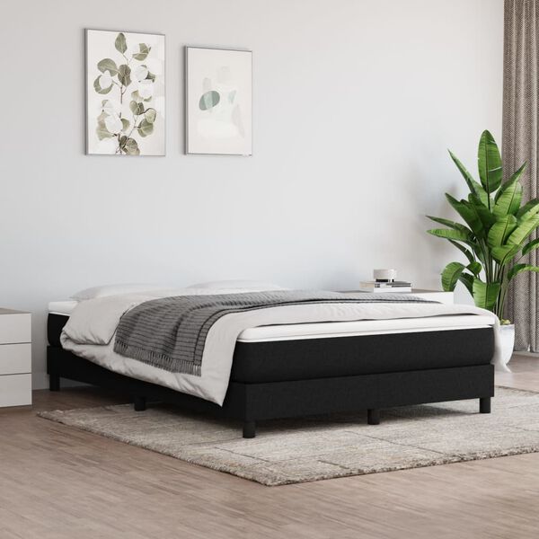 vidaXL Box Spring Bed with Mattress Black 153x203 cm Queen Size Fabric