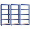 vidaXL 5-Layer Shelves 3 pcs Blue Steel&Engineered Wood