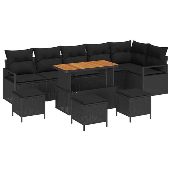 vidaXL Garden Sofa Set with Cushion with Storage 10 pcs Black