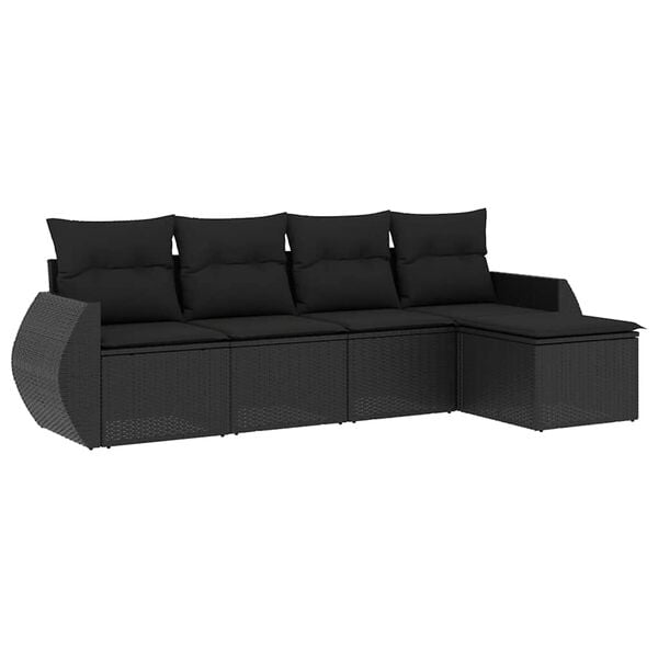 vidaXL 5 Piece Garden Sofa Set with Cushions Black Poly Rattan