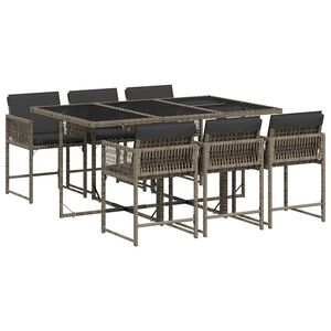 vidaXL 7 Piece Garden Dining Set with Cushions Grey Poly Rattan