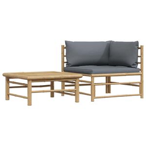 vidaXL 2 Piece Garden Lounge Set with Dark Grey Cushions Bamboo