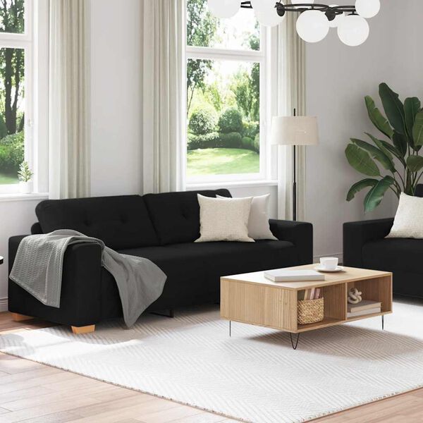 vidaXL 2 Piece Sofa Set with Cushions Black Fabric