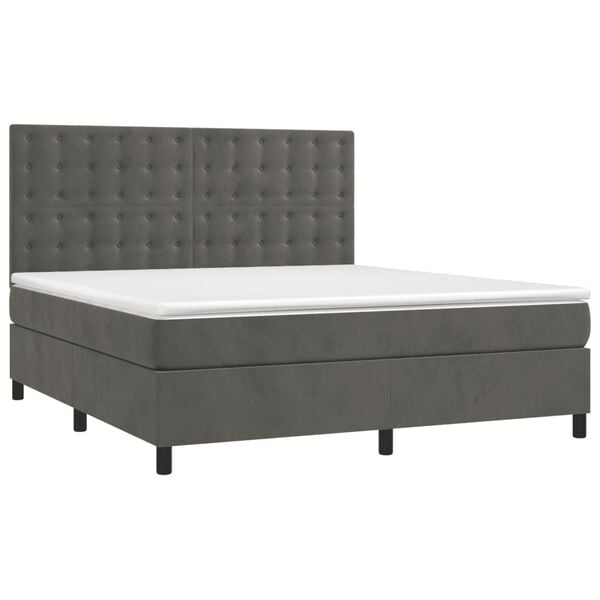 vidaXL Box Spring Bed with Mattress&LED Dark Grey 153x203 cm Queen Size Velvet