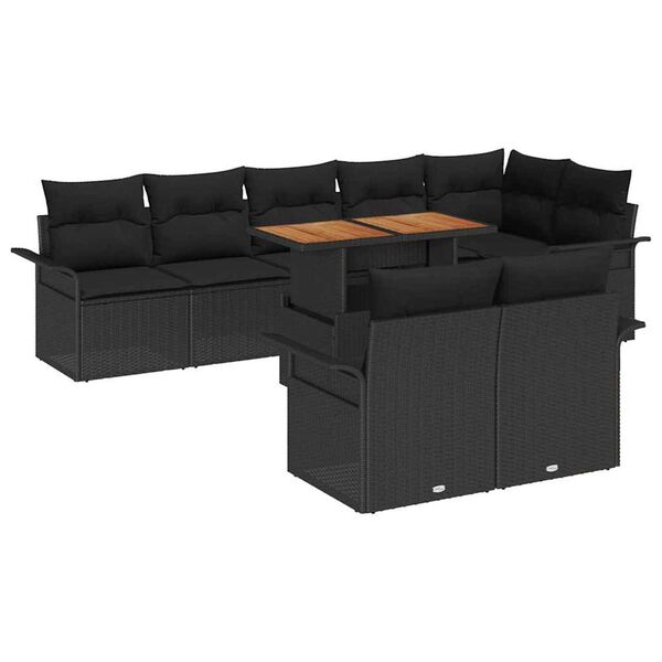 vidaXL Garden Sofa Set with Storage 9 pcs Black Poly rattan