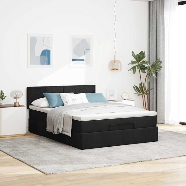 vidaXL Ottoman Bed with Mattress Black Double Fabric