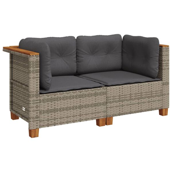 vidaXL Garden Sofas Corner with Cushions 2 pcs Grey Poly Rattan