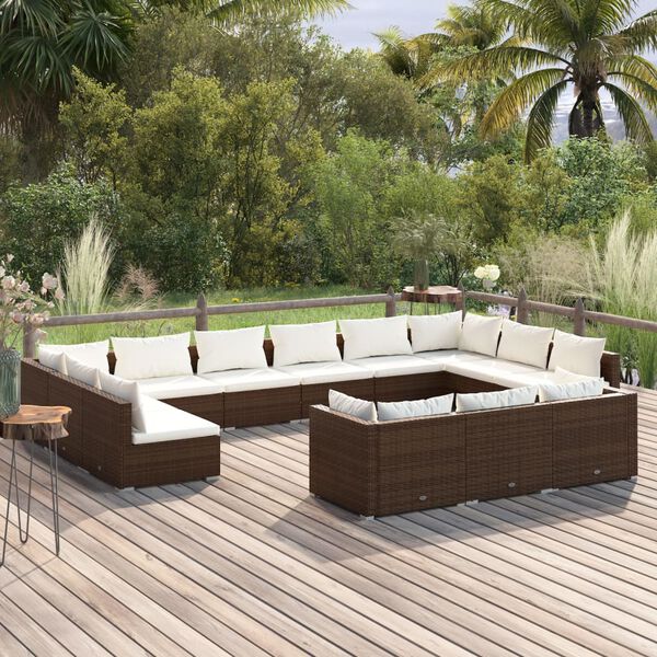 vidaXL 13 Piece Garden Lounge Set with Cushions Brown Poly Rattan