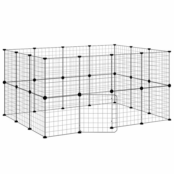 vidaXL 28-Panel Pet Cage with Door Black 35x35 cm Steel