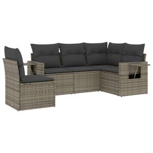 vidaXL 5 Piece Garden Sofa Set with Cushions Grey Poly Rattan