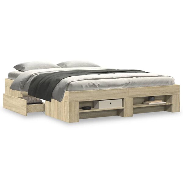 vidaXL Bed Frame without Mattress Sonoma Oak 150x200 cm King Size Engineered Wood