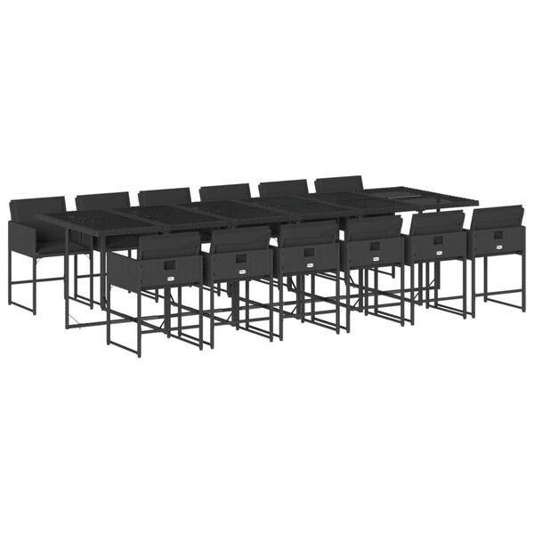 vidaXL 13 Piece Garden Dining Set with Cushions Black Poly Rattan