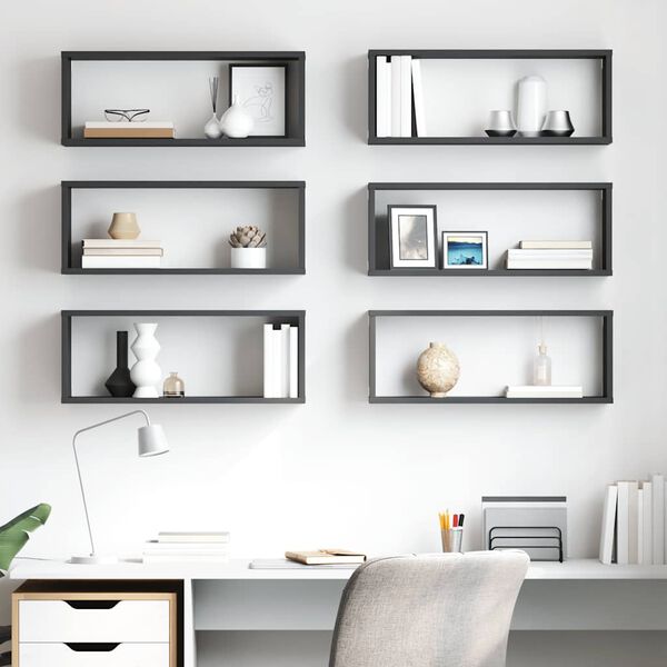 vidaXL Wall Cube Shelf 6 pcs Grey 60x15x23 cm Engineered Wood
