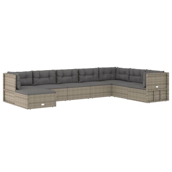 vidaXL 8 Piece Garden Lounge Set with Cushions Grey Poly Rattan