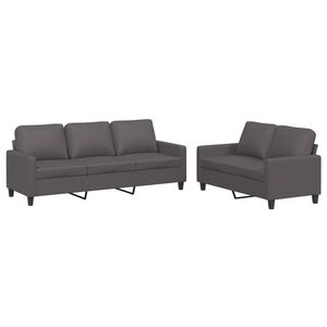vidaXL 2 Piece Sofa Set with Cushions Grey Faux Leather