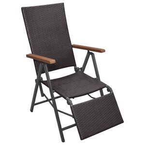 vidaXL Reclining Deck Chair Poly Rattan Brown