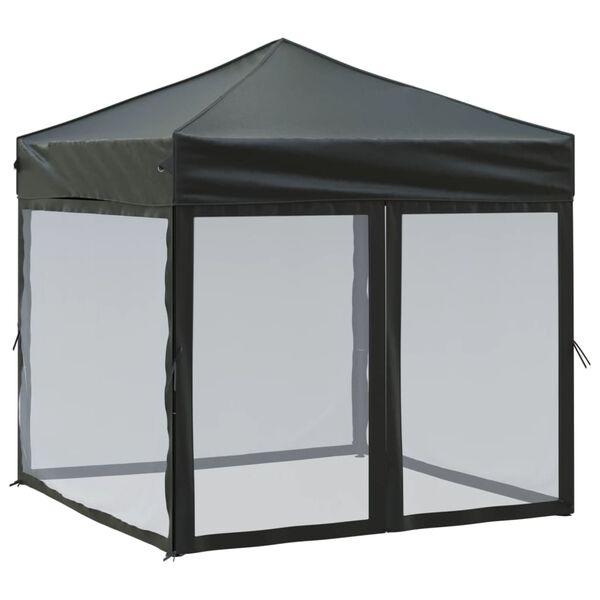 vidaXL Folding Party Tent with Sidewalls Black 2x2 m