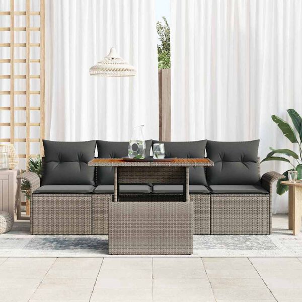 vidaXL Garden Sofa Set with Storage 5 pcs Grey Poly rattan