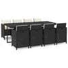 vidaXL 9 Piece Garden Dining Set with Cushions Poly Rattan Black