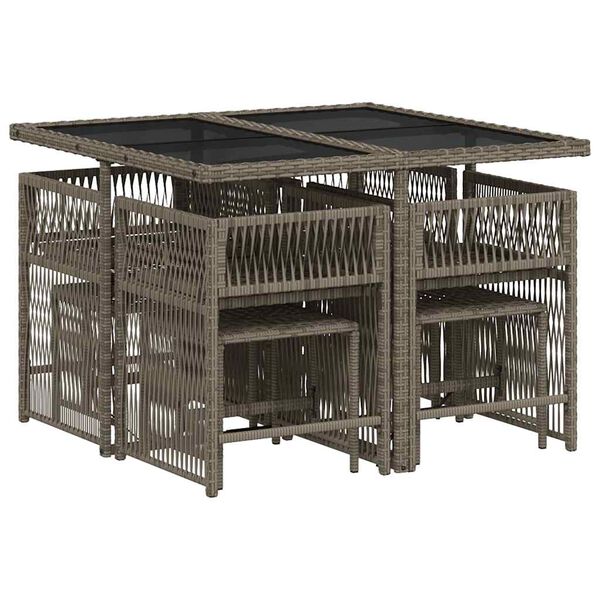 vidaXL 9 Piece Garden Dining Set with Cushions Grey Poly Rattan