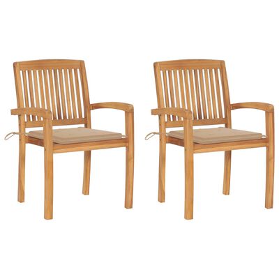 vidaXL Garden Chairs 2 pcs with Beige Cushions Solid Teak Wood