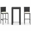 vidaXL 3 Piece Outdoor Bar Set with Cushions Poly Rattan Black