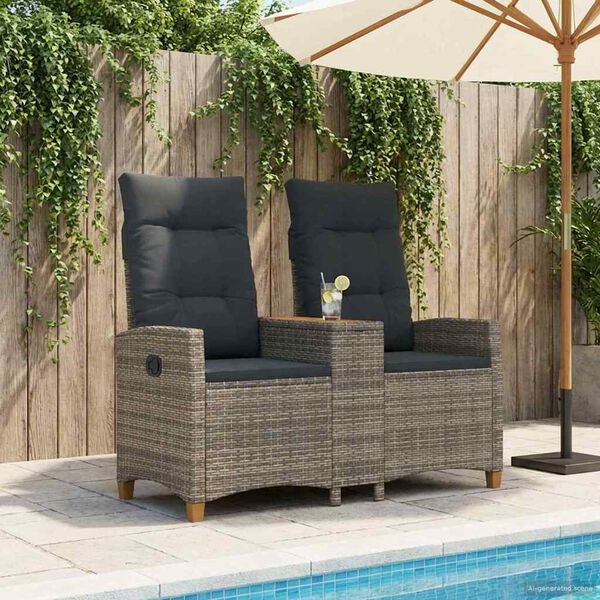 vidaXL Reclining Bench with Table Grey and Dark Grey 126 x 65 x 112 cm