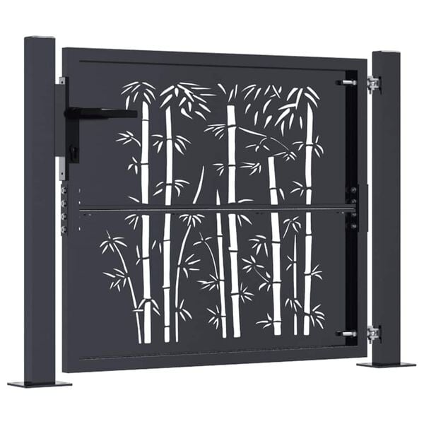 vidaXL Garden Gate Anthracite 100x100 cm Steel Bamboo Design