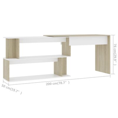 vidaXL Corner Desk White and Sonoma Oak 200x50x76 cm Chipboard