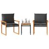 vidaXL 3 Piece Bistro Set with Cushions Black Poly Rattan Acacia Wood