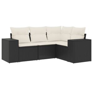 vidaXL 4 Piece Garden Sofa Set with Cushions Black Poly Rattan