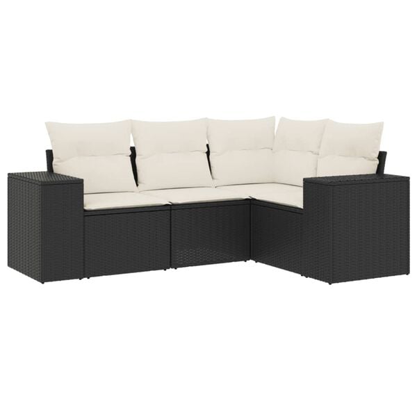 vidaXL 4 Piece Garden Sofa Set with Cushions Black Poly Rattan