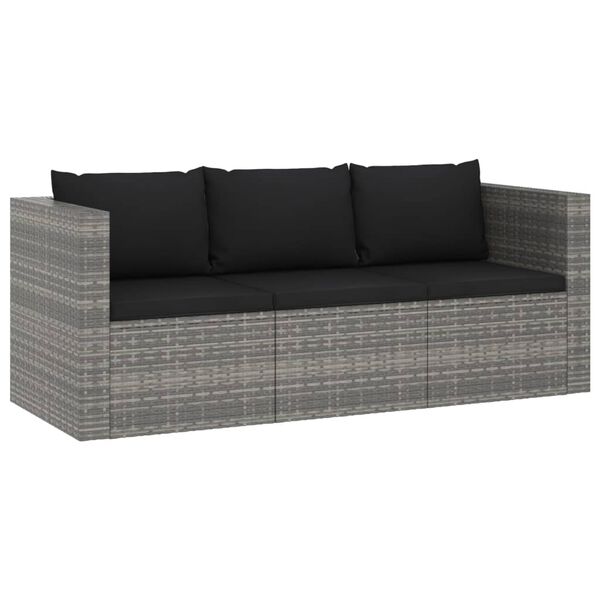vidaXL 3 Piece Garden Lounge Set with Cushions Poly Rattan Grey