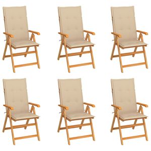 vidaXL Folding Chairs 6 pcs with Beige Cushions Solid Teak Wood