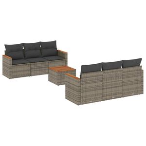 vidaXL 7 Piece Garden Sofa Set with Cushions Grey Poly Rattan