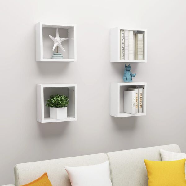 vidaXL Wall Cube Shelves 4 pcs High Gloss White 30x15x30 cm