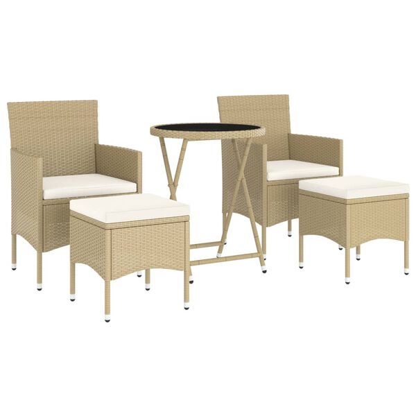 vidaXL 5 Piece Garden Bistro Set Poly Rattan and Tempered Glass Beige