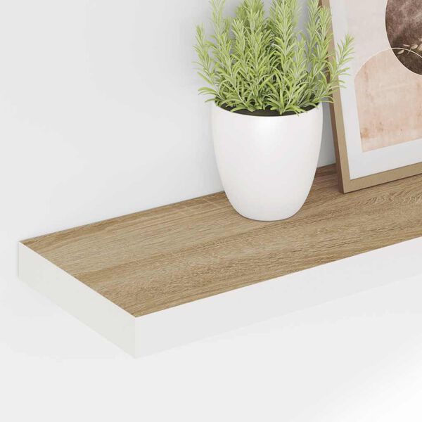 vidaXL Floating Wall Shelves 2 pcs Oak and White 80x23.5x3.8 cm MDF