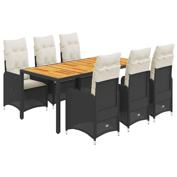 vidaXL 7 Piece Garden Bistro Set with Cushions Black Poly Rattan