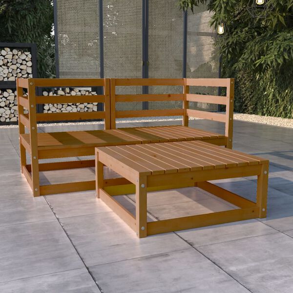 vidaXL 3 Piece Garden Lounge Set Honey Brown Solid Pinewood
