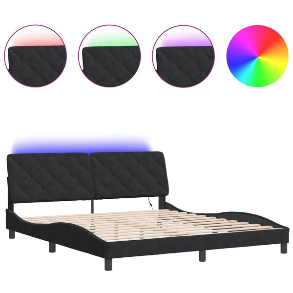 vidaXL Bed Frame with LED without Mattress Black 180x200 cm Velvet