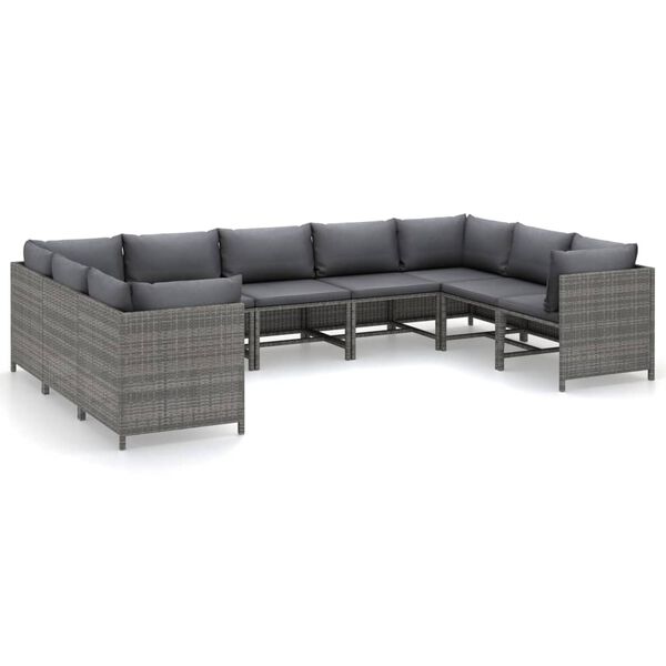 vidaXL 9 Piece Garden Lounge Set with Cushions Poly Rattan Grey