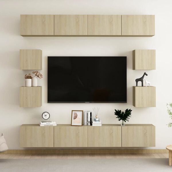 vidaXL 8 Piece TV Cabinet Set Sonoma Oak Engineered Wood